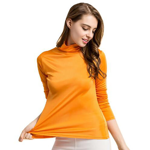 Women Real Silk Turtleneck long sleeve Bottom shirt