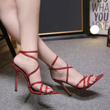 Women's Sandals Thin Belt Combination Pointed Fish Mouth Fine Super High Heels Plus Size