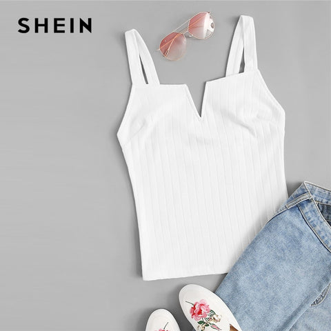 SHEIN Beige Slim Fitted Solid Cami Top Women 2019 Summer Party Minimalist Basics Spaghetti Strap 2019 Vests