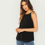 SHEIN Black Modern Lady Weekend Casual Scallop Trim Keyhole Back Top 2019 Summer Women Highstreet Fashion Top Vest Halter Top