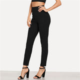 SHEIN Black Office Lady Solid Suede Long Leggings Autumn Women Elegant Workwear Women Pants Trousers