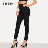 SHEIN Black Office Lady Solid Suede Long Leggings Autumn Women Elegant Workwear Women Pants Trousers