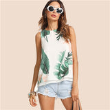 SHEIN Bohemian Vacation Multicolor Women Tank Top Streetwear Tropical Print High Low Round Neck Boho 2018 Summer Top