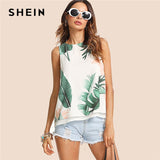 SHEIN Bohemian Vacation Multicolor Women Tank Top Streetwear Tropical Print High Low Round Neck Boho 2018 Summer Top