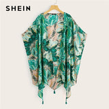 SHEIN Boho Multicolor Tropical Asymmetrical Hem Tassel Detail Kimono Cardigan Women Summer Batwing Sleeve Vacation Beach Kimonos