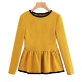 SHEIN Contrast Binding Textured Peplum Top Autumn Blouse Tops for Women Yellow Long Sleeve Casual Women Blouse