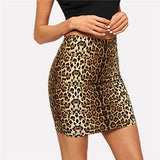 SHEIN Multicolor Leopard Print Bodycon Skirt Casual Mid Waist Zipper Night Out Mini Skirts Women Autumn Elegant Workwear Skirt
