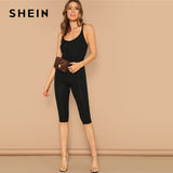 SHEIN Sexy Black Solid Skinny Backless Plain Jumpsuit 2019 Summer Mid Waist Scoop Neck Sleeveless Mid Waist Women Jumpsuits