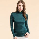 Women Real Silk Turtleneck long sleeve Bottom shirt
