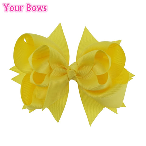 Your Bows 1PC 5 inches Kids Hair Bows 3 Layers Solid Lemon Bows Hair Clips Boutique Ribbon Bows For Girls Hair Accessories