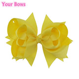 Your Bows 1PC 5 inches Kids Hair Bows 3 Layers Solid Lemon Bows Hair Clips Boutique Ribbon Bows For Girls Hair Accessories