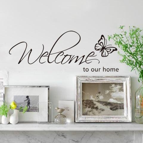 Stickers Muraux Home Decor 'Welcome To Our Home' Text Patterns Wall Stickers Home Decor Living Room Decorative Stickers