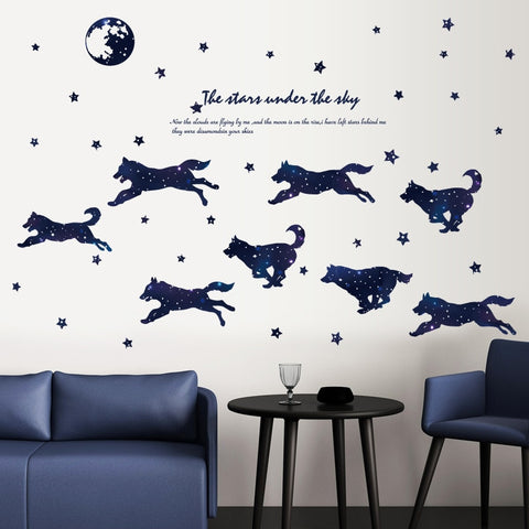 Starry Sky Wolves Wall Sticker Art Background Muurstickers Home Decor Home Decor Living Room Autocollant Mural