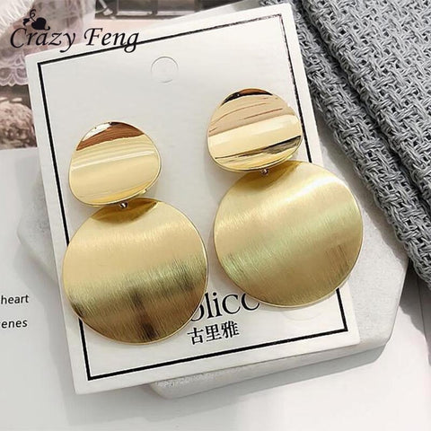 Vintage metal Round Hollow Earrings Geometric Double Layers Earrings 2018 Fashion Long Earrings Female Simple Style Jewelry