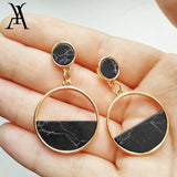 Simple Geometric Round Circle Marble Dangle Earrings For Women Handmade Natural Stone Earrings Oorbellen Fashion Jewelry