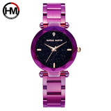 women Quartz Watch HM brand fashion Night Flash Starry Sky Dial Stainless Steel Waterproof Creative Diamond Elegant clock D2/D3