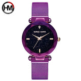 women Quartz Watch HM brand fashion Night Flash Starry Sky Dial Stainless Steel Waterproof Creative Diamond Elegant clock D2/D3