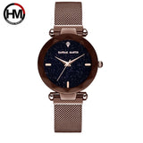 women Quartz Watch HM brand fashion Night Flash Starry Sky Dial Stainless Steel Waterproof Creative Diamond Elegant clock D2/D3