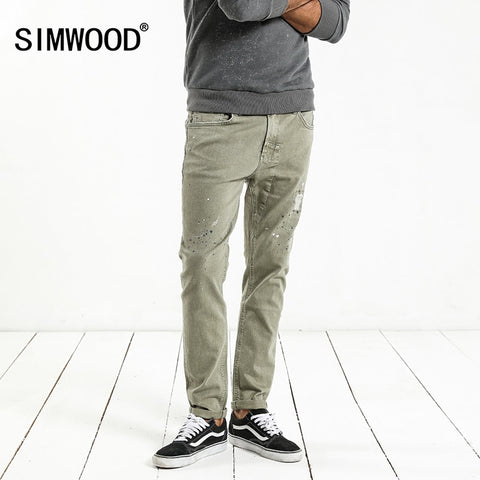 SIMWOOD Fashion Paint Splat 2019 Vintage Men Jeans Casual Hole Zipper Denim Pants Man Trousers Plus Size Free Shipping NC017053