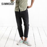 SIMWOOD 2019 Spring Summer New Raw Edges Jeans Fashion Scratched Black Dark Wash Ankle -Length Slim Fit Denim Trousers 180098