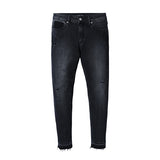 SIMWOOD 2019 Spring Summer New Raw Edges Jeans Fashion Scratched Black Dark Wash Ankle -Length Slim Fit Denim Trousers 180098