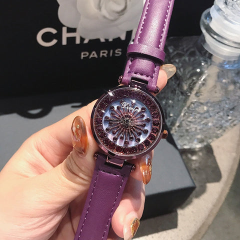 Watches Women Luxury Brand lady Crystal Wrist Watches Rotate Fashion Leather Woman Quartz Ladies Watches Women Female Wristwatch