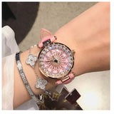 Watches Women Luxury Brand lady Crystal Wrist Watches Rotate Fashion Leather Woman Quartz Ladies Watches Women Female Wristwatch