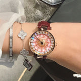 Watches Women Luxury Brand lady Crystal Wrist Watches Rotate Fashion Leather Woman Quartz Ladies Watches Women Female Wristwatch