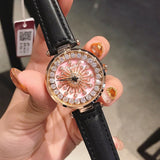 Watches Women Luxury Brand lady Crystal Wrist Watches Rotate Fashion Leather Woman Quartz Ladies Watches Women Female Wristwatch