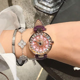 Watches Women Luxury Brand lady Crystal Wrist Watches Rotate Fashion Leather Woman Quartz Ladies Watches Women Female Wristwatch
