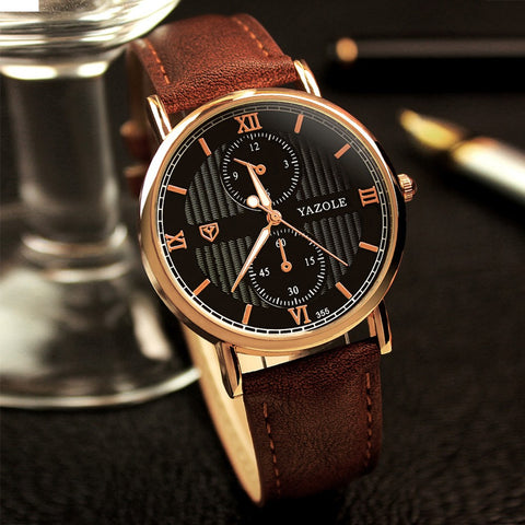 YAZOLE Quartz Men's Watches, Top Brand Luxury Famous Wristwatch, Leather Band Watch for Men