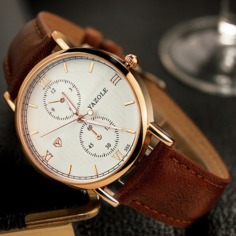 YAZOLE Quartz Men's Watches, Top Brand Luxury Famous Wristwatch, Leather Band Watch for Men