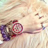 Top Brand Luxury Women's Leather Watch Rhinestone Ladies Watches Stylish Women's Quarzt Wristwatch Crystal Rotation Dial Clock