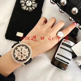 Top Brand Luxury Women's Leather Watch Rhinestone Ladies Watches Stylish Women's Quarzt Wristwatch Crystal Rotation Dial Clock
