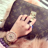 Top Brand Luxury Women's Leather Watch Rhinestone Ladies Watches Stylish Women's Quarzt Wristwatch Crystal Rotation Dial Clock