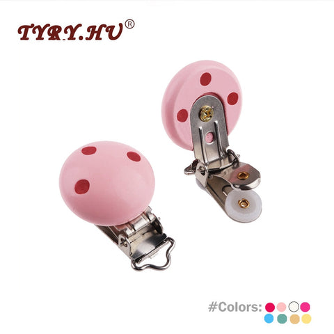 TYRY.HU 1Pc Round Wood Metal Pacifier Clips Baby DIY Teething Chew Teether Pacifier Clip Accessories Infant Clasps Holders