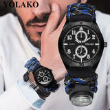 YOLAKO Fashion Brand Men Watch Nylon Strap Band With Compass Men Military Army Quartz Wrist Watch Men relogio masculino