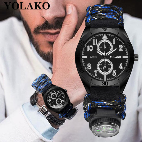 YOLAKO Fashion Brand Men Watch Nylon Strap Band With Compass Men Military Army Quartz Wrist Watch Men relogio masculino