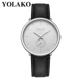 YOLAKO Men's Luxurious Business Leather Belt Watch Simple Mirror Quartz Watch