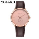 YOLAKO Men's Luxurious Business Leather Belt Watch Simple Mirror Quartz Watch
