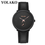 YOLAKO Men's Luxurious Business Leather Belt Watch Simple Mirror Quartz Watch