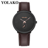 YOLAKO Men's Luxurious Business Leather Belt Watch Simple Mirror Quartz Watch