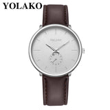 YOLAKO Men's Luxurious Business Leather Belt Watch Simple Mirror Quartz Watch